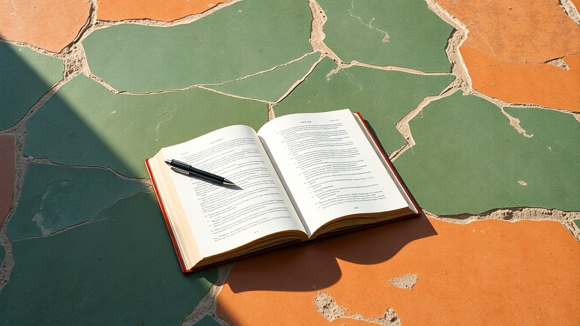 Otvorena knjiga i pero na kamenoj površini u jadranskom jutarnjem svjetlu