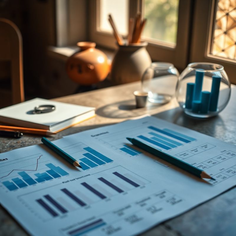 Bliski kadar statističkih grafikona na papiru s olovkom u boji smaragda